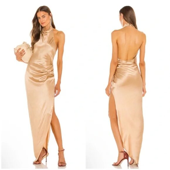 Amanda Uprichard Dresses & Skirts - Amanda Uprichard X REVOLVE Samba Gown Silk Open Back Maxi Dress Toffee XS